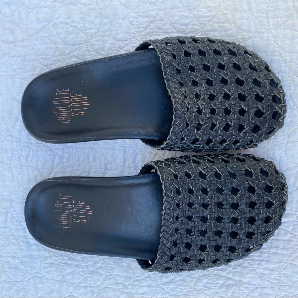 Charlotte Stone Black Woven Slide Sandals